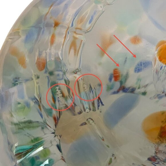 Handblown Multicolor Glass Vase With Ruffled Rim and Fluted Globe Design - Picture 7 of 7